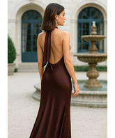 Vestido de Festa Longo Cetim Amarração Pescoço Gola Alta | Ioná